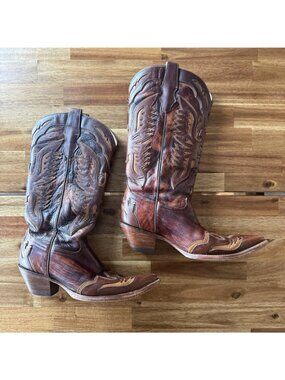 Corral Leather Western Boots Women’s Size 8M Snip Toe Brown Cowgirl Country